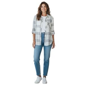 Rails Plaid Button‎ Down Shirt Small Gray White Soft Rayon Long Sleeve